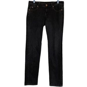 MNG Jeans Straight Legged Lowrise Black/Brown Wash Size 8 Embroidered Denim Pant